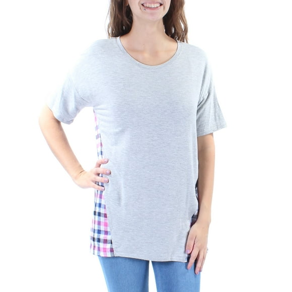 BASS Taille du Haut à Manches Courtes à Carreaux Gris pour Femmes: XS