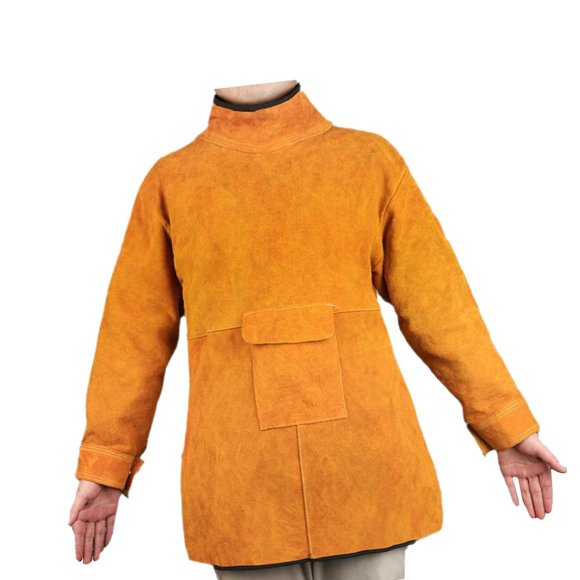 Langgg Welding Apron with Sleeve Weld Coat with Neck Cover Men Women Welding Jacket Yellow Length 85cm
