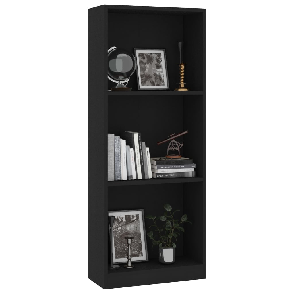 Kepooman 3-layer Bookshelf, Free Standing Display Book Cabinet for Home, Side Corner Storage Cabinet for Living Room, Black
