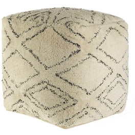 Beige Cotton Square Pouf With Argyle Pattern Beige Cotton Square Pouf With Argyle Pattern