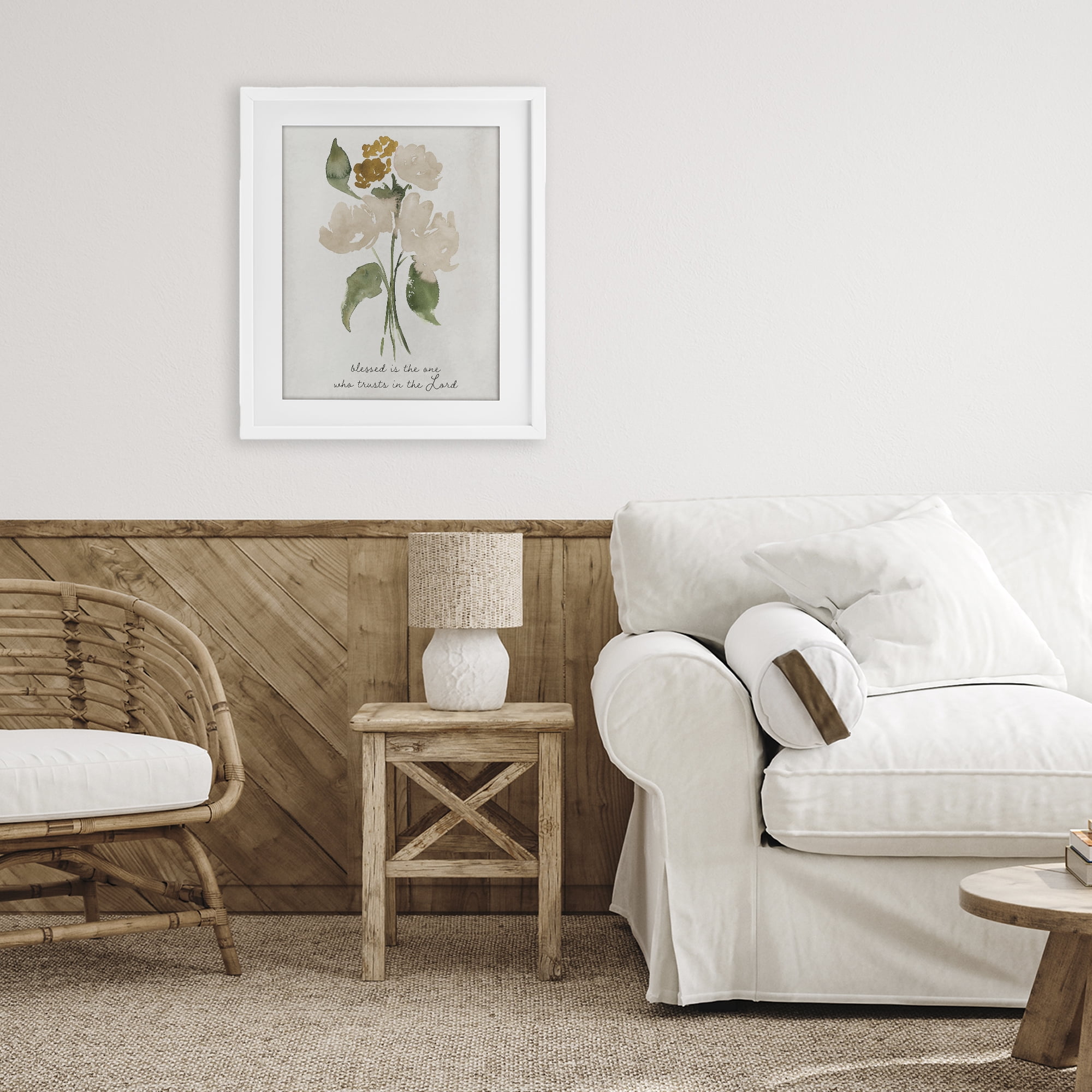 Stupell Industries Who Trusts In The Lord Flowers White Framed Print Under Glass, design by Lucille Price