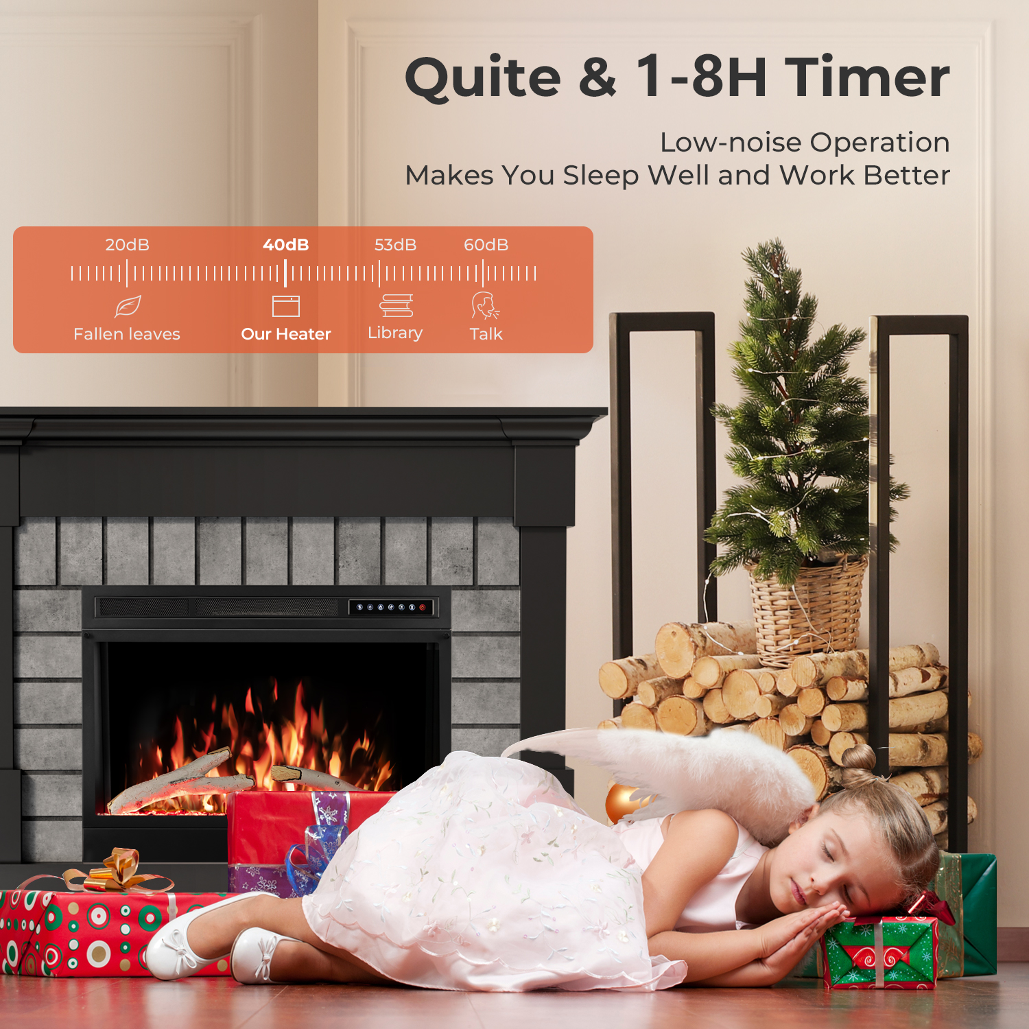 WAA Electric Fireplace Mantel Package Wooden Surround Firebox TV Stand Free Standing Electric Fireplace Heater,Remote Control,4 Flame Colors,12 Flame Bed Colors,5 Flame Brightness,5 Speeds,Black