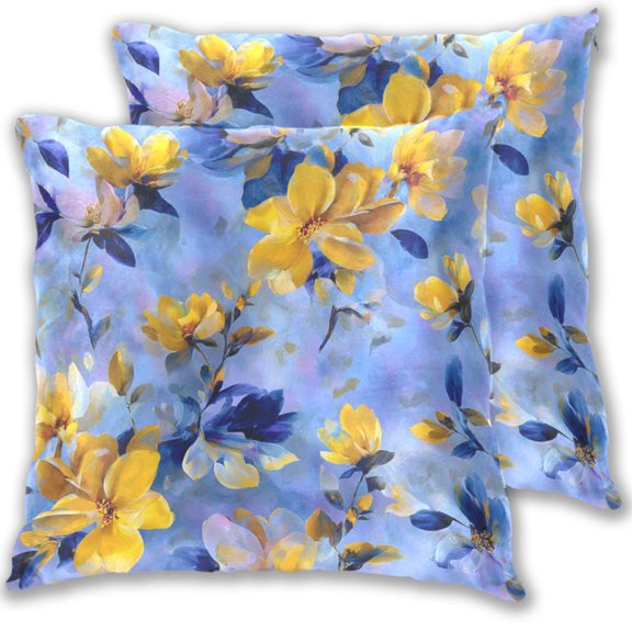 Yellow and Blue Flower Petals Elegant Throw Pillow Covers Pillowcases 16 x 16 Inch Home Decor 2 Packs for Bedroom Sofa