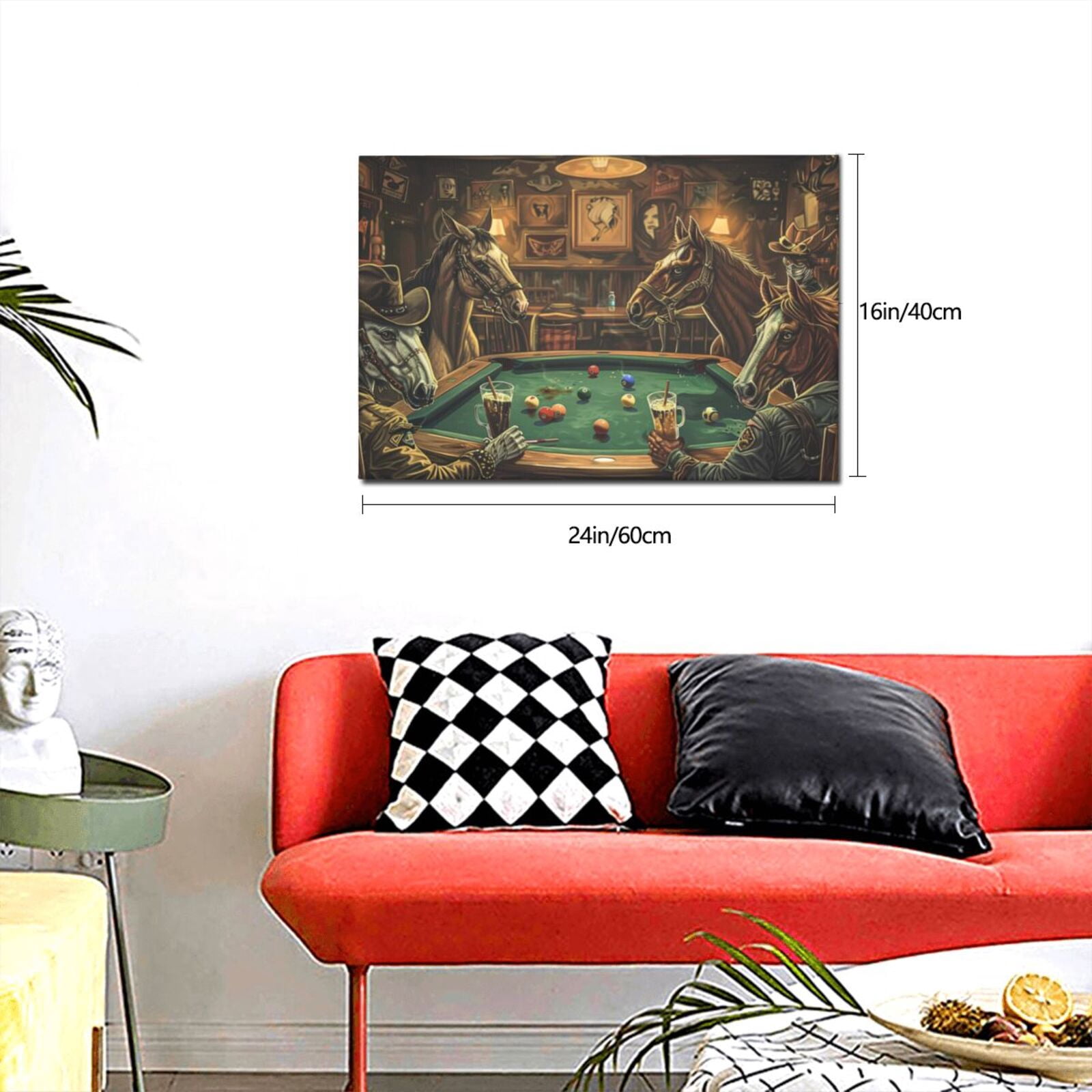 16x24 inchPlaying Billiards With Cowboy Horses Frameless Canvas Painting,Billiards Room Decor Accessory,Tavern,Man Cave,Bedroom,Billiards Room Decor Paintings Prints,Gift For Billiard Lovers