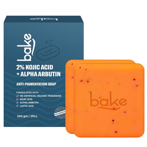 BAKE 2% Kojic Acid Scrub Treatment Soap With Alpha Arbutin, Lactic Acid & Niacinamide,(200 Gms Pack Of 2)