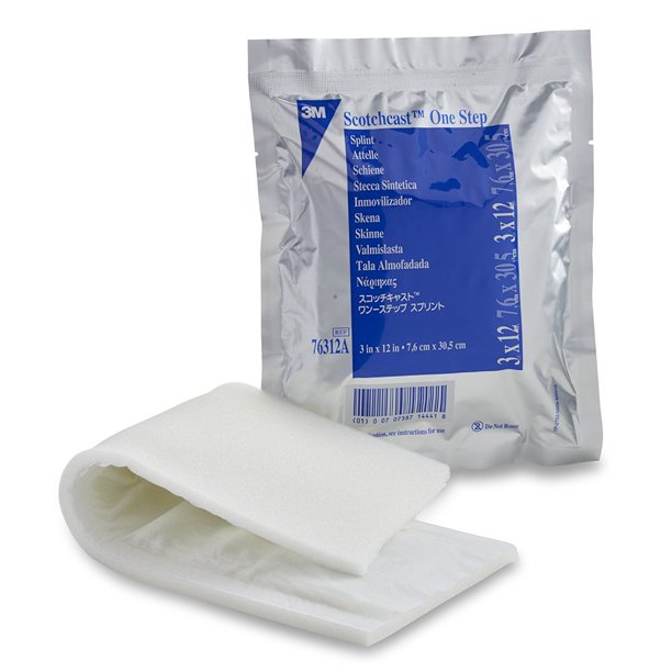 Scotchcast OneStep Cast Splint 3 X 12 Inch Fiberglass White, 76312A