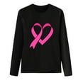 thumbnail image 2 of Craaazy Long-sleeved Round Neck Pullover Casual Printed Loose Sweatshirt for Women Gifts Pink Ribbon Print Blouse, 2 of 3