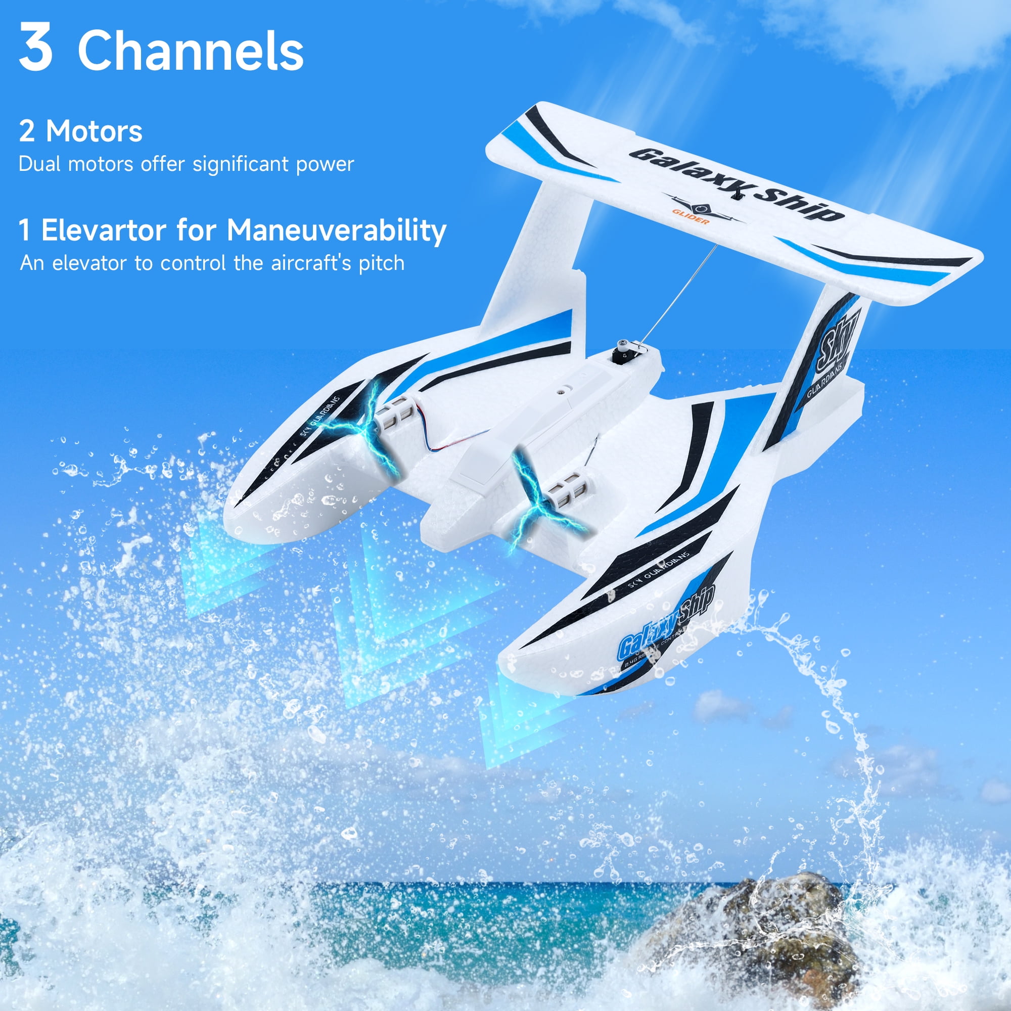 Bruce&Shark RC Plane Remote Control Airplanes for Water Land & Air, Tri-Phibian Aircraft, RC Airplane, 2.4GHz RTF Airplane Glider for Boys Girls Kids Adult