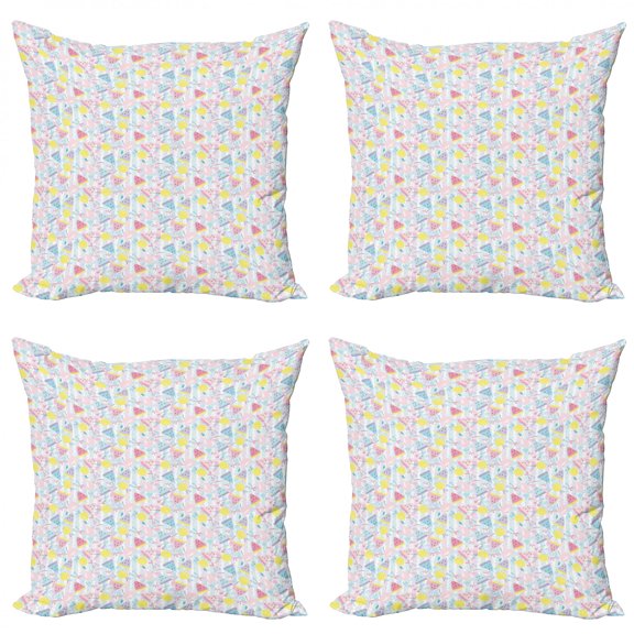 Summer Throw Pillow Cushion Case Pack of 4, Pastel Fruits of Cherries Watermelon Pears and Bubbles Colorful Jumble Pattern, Modern Accent Double-Sided Print, 4 Sizes, Multicolor, by Ambesonne