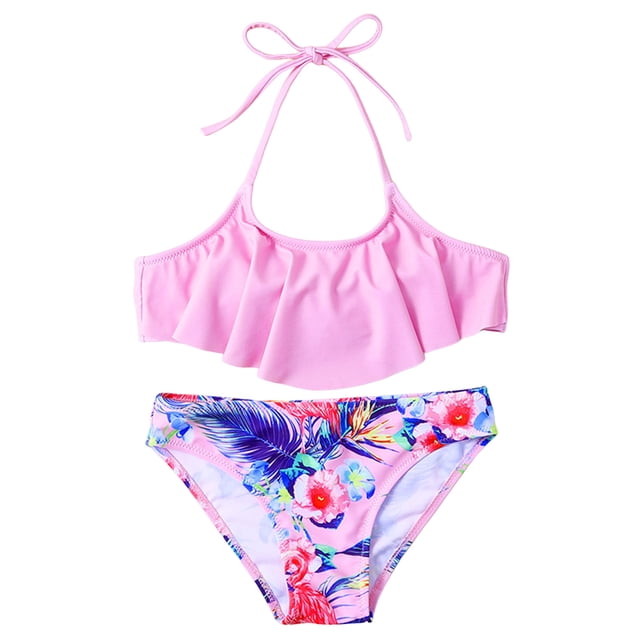 Pimfylm Girls Tankini Rashguard Set Girls Swimsuit Two Pieces Bikini Set Ruffle Bathing Suits Swimwear Pink,Size for 7-8 Years