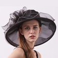 thumbnail image 3 of Women Organza Church Derby Hat Summer Ruffles Wide Brim Church Bridal Sun Hat Outdoor Styling Caps for Wedding Tea Party, 3 of 8