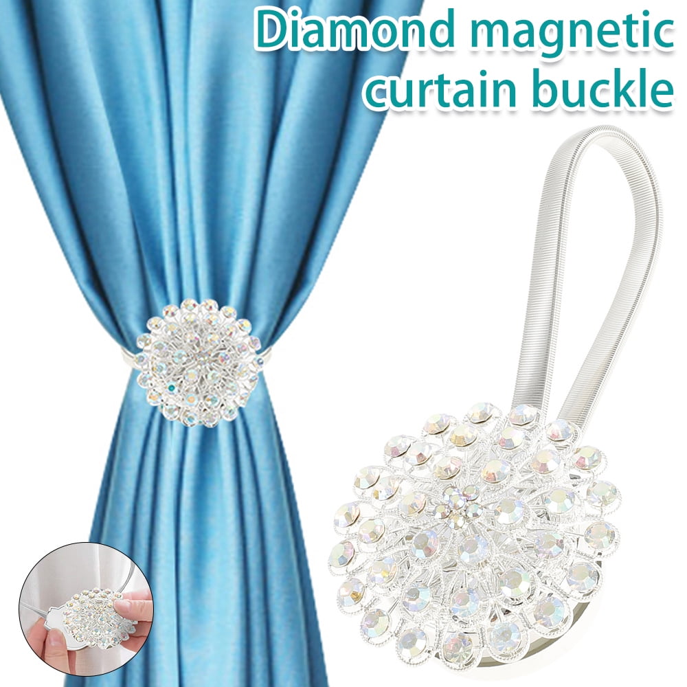 Silver Home Magnetic Curtain Tiebacks Crystal Tie Backs Buckle Clips Holdbacks 
