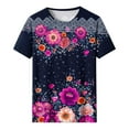 thumbnail image 4 of Summer Womens Vintage Tops Retro Cute Floral Print Tshirt Round Neck 3/4 Sleeve Shirts Pullover Petite Tunics Blouse Plus Size Loose Fitted Tee Shirts Dressy Casual Tunic Tshirts 2025 Spring, 4 of 5