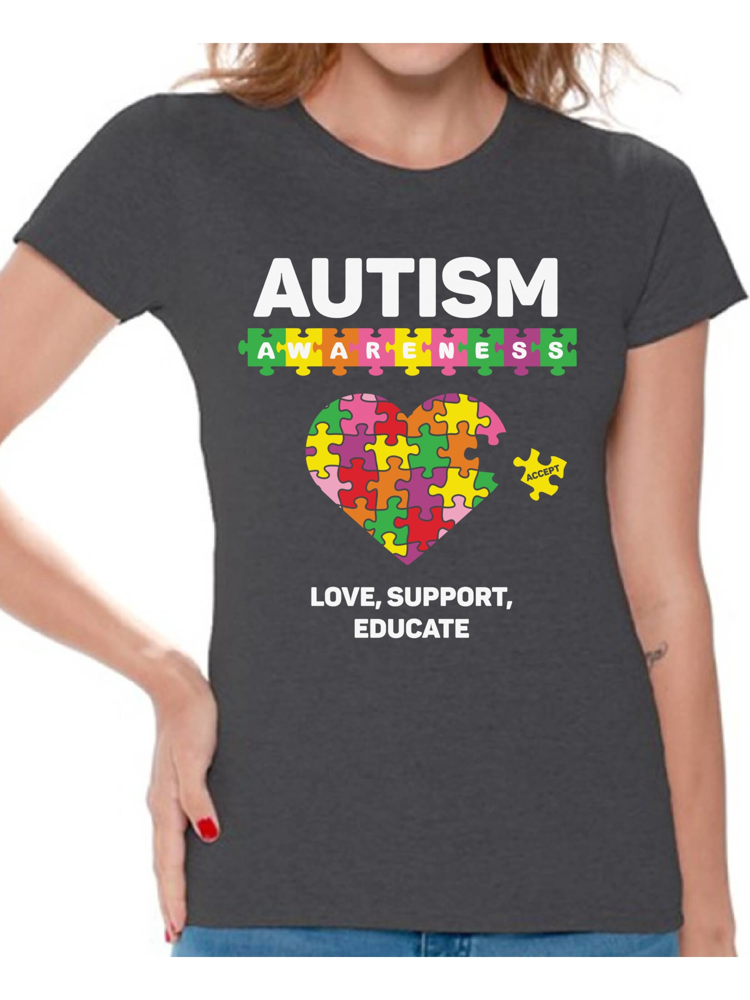 Awkward Styles Love Support Educate Autism Shirt for Women Autism Awareness Puzzle Shirt Women Autism Awareness Shirts Women's Autism T Shirt Autism Awareness Gifts for Her Autistic Pride Gifts - image 1 of 4
