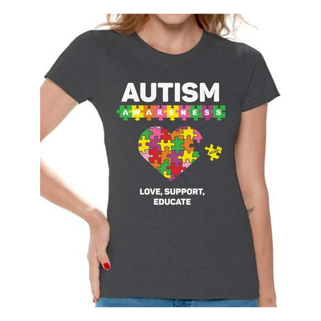 Awkward Styles Love Support Educate Autism Shirt for Women Autism Awareness Puzzle Shirt Women Autism Awareness Shirts Women's Autism T Shirt Autism Awareness Gifts for Her Autistic Pride Gifts
