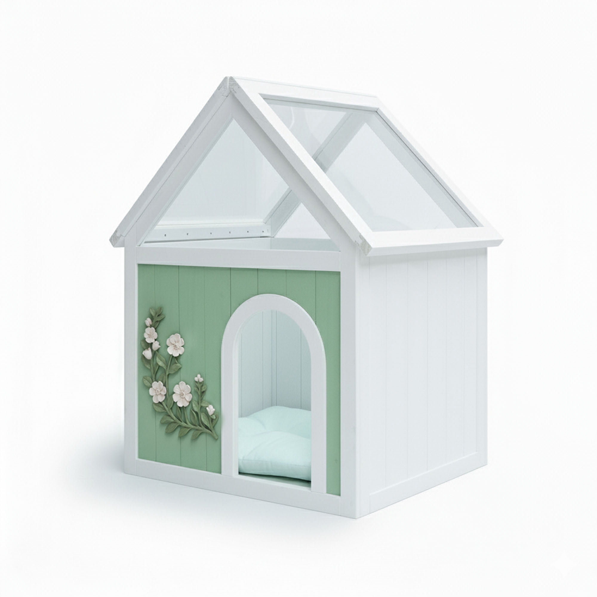CQSXDA Indoor Cat House with Acrylic Roof for Small Cats and Dogs - FSC-Certified Wooden Pet House