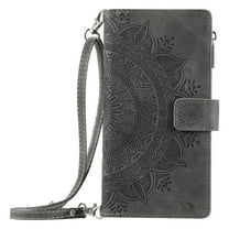 Dteck Zipper Wallet Case for Motorola Moto G Power 5G 2024, Embossed Magnetic PU Leather Flower Case Zipper Wallet Card Holder Kickstand Cover with Detachable Shoulder Strap/Wrist Strap,Gray