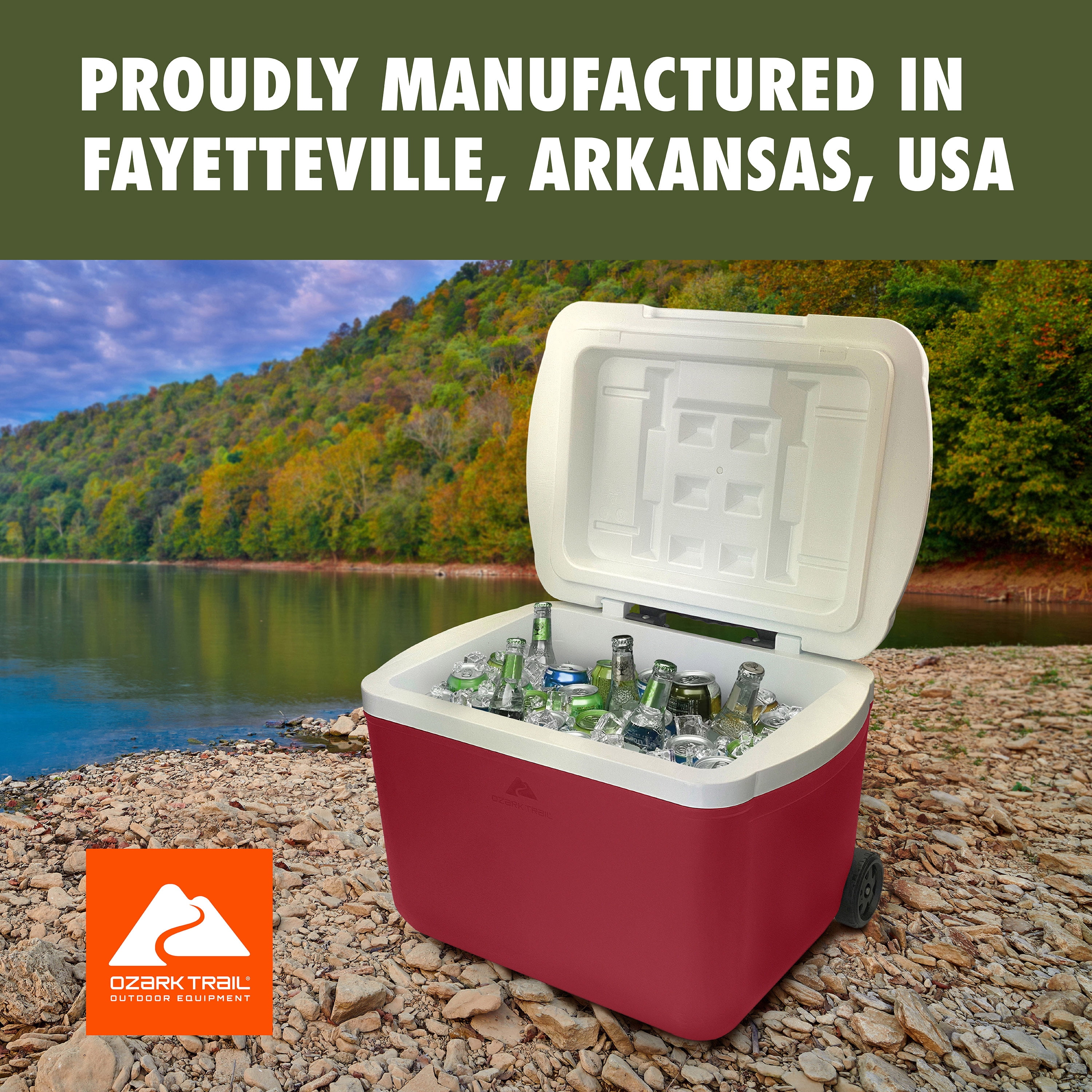 Ozark Trail 30 Quart Capacity Hard Side Wheeled Cooler, 42-Can,, Dark Red