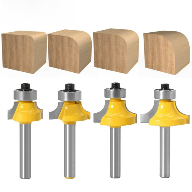 4-Piece Premium Alloy Roundover Router Bits Set with 6.35mm Shank - Precision Cutting Tools for Trimming Machines, Ergonomic Design for Clean Edges and Safe Operation, R Corner Cutter Kit (1/4X1/2