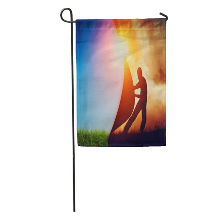 SIDONKU Man Pulling of Darkness to Reveal New Better World Conceptual Garden Flag Decorative Flag House Banner 12x18 inch