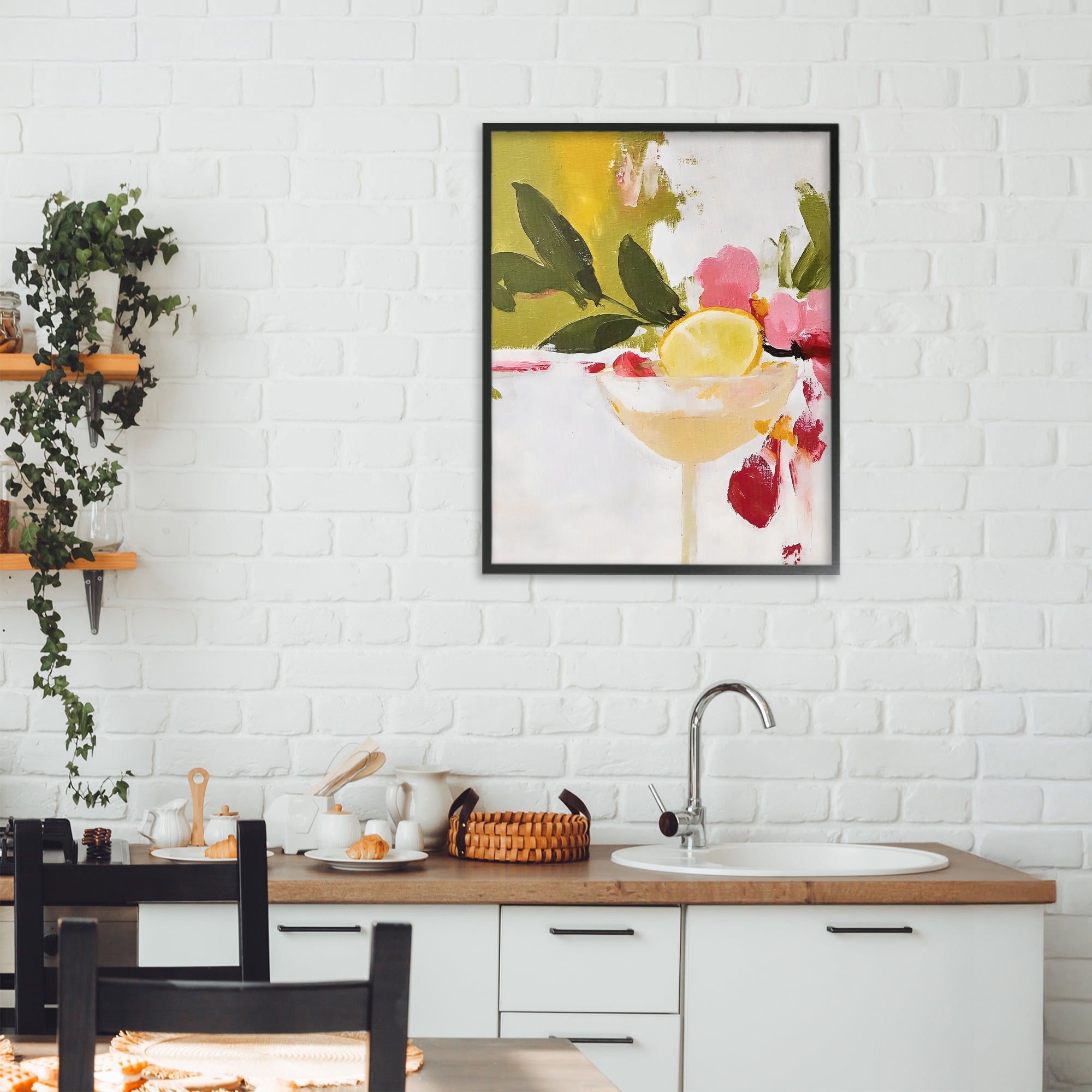 Stupell Industries Red & Pink with Lemons Black Framed Giclee Art, design by Riley B