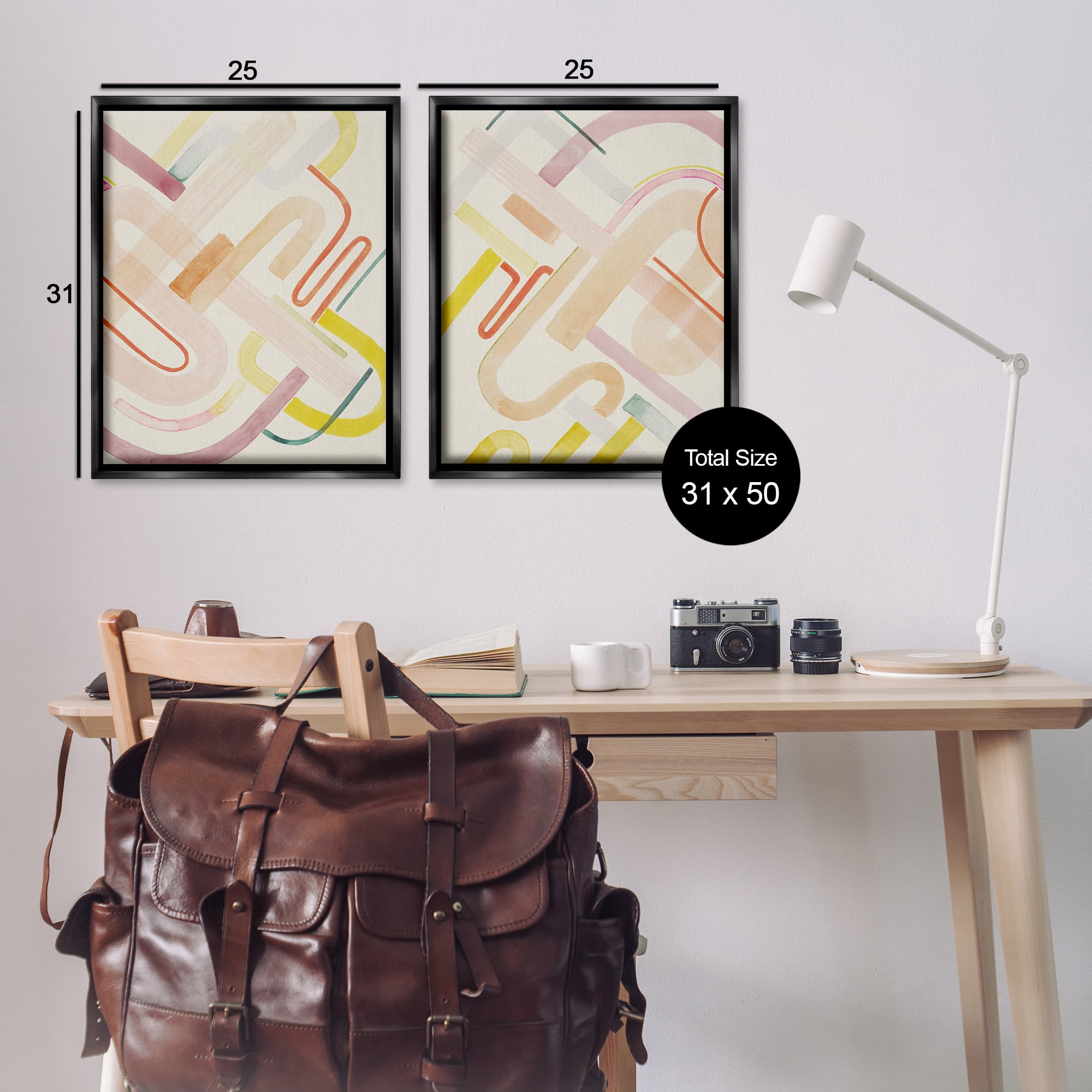Stupell Industries Retro Neutral Patterns Abstract Painting Black Floater Framed Canvas Art Print Wall Art, 31 x 25, Set of 2