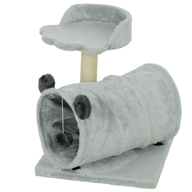 CoSoTower 18.5" Small Cat Tree, Compact Cat Tower with Tunnel, Scratching Post, Plush Bed, Dangling Ball, for Indoor Use, Grey