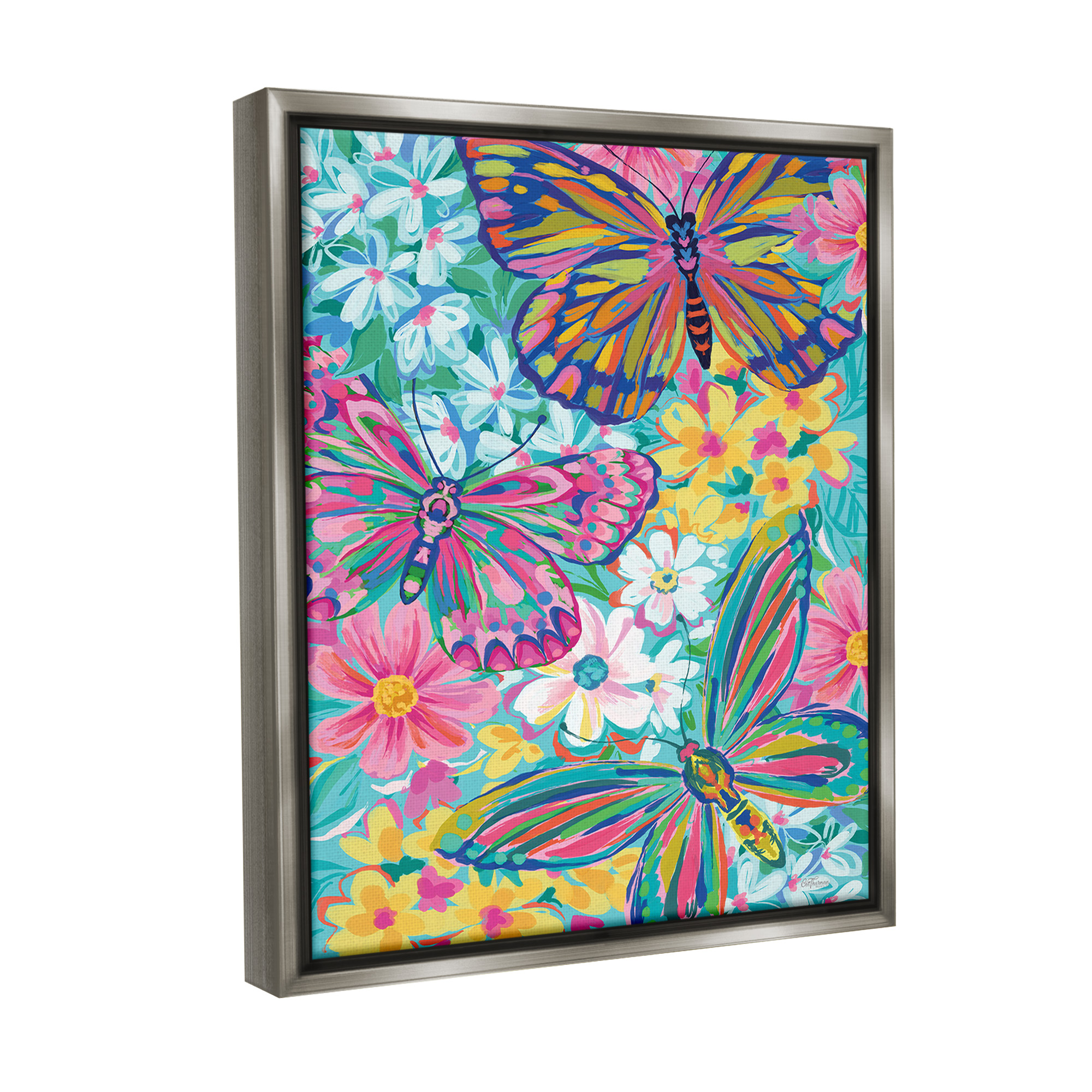 Stupell Industries Modern Butterflies & Blossoms Animals & Insects Painting Gray Floater Framed Canvas Art Print Wall Art, 25 x 31