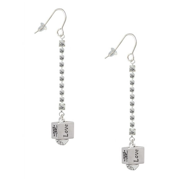 Delight Jewelry Silvertone Chinese Symbol Love Square Spinner - Silver-tone Long Sparkle Dangle French Earrings