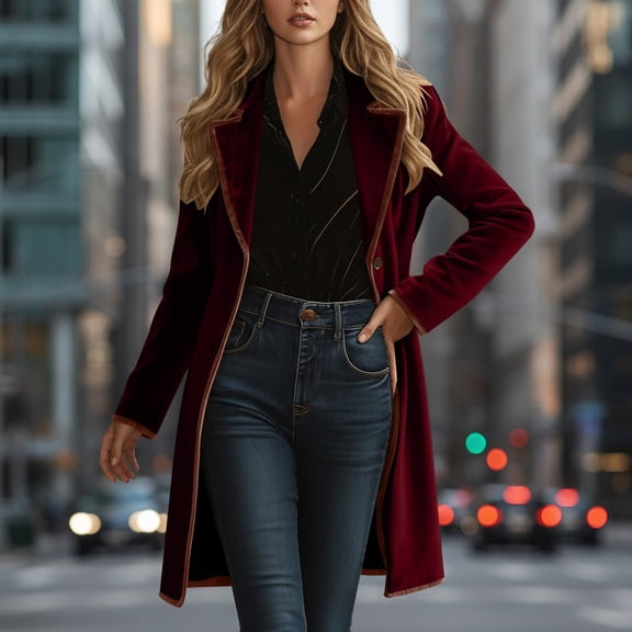 Women's Solid Long Sleeve Velvet Jacket Open Front Cardigan Coat with Pockets Outerwear