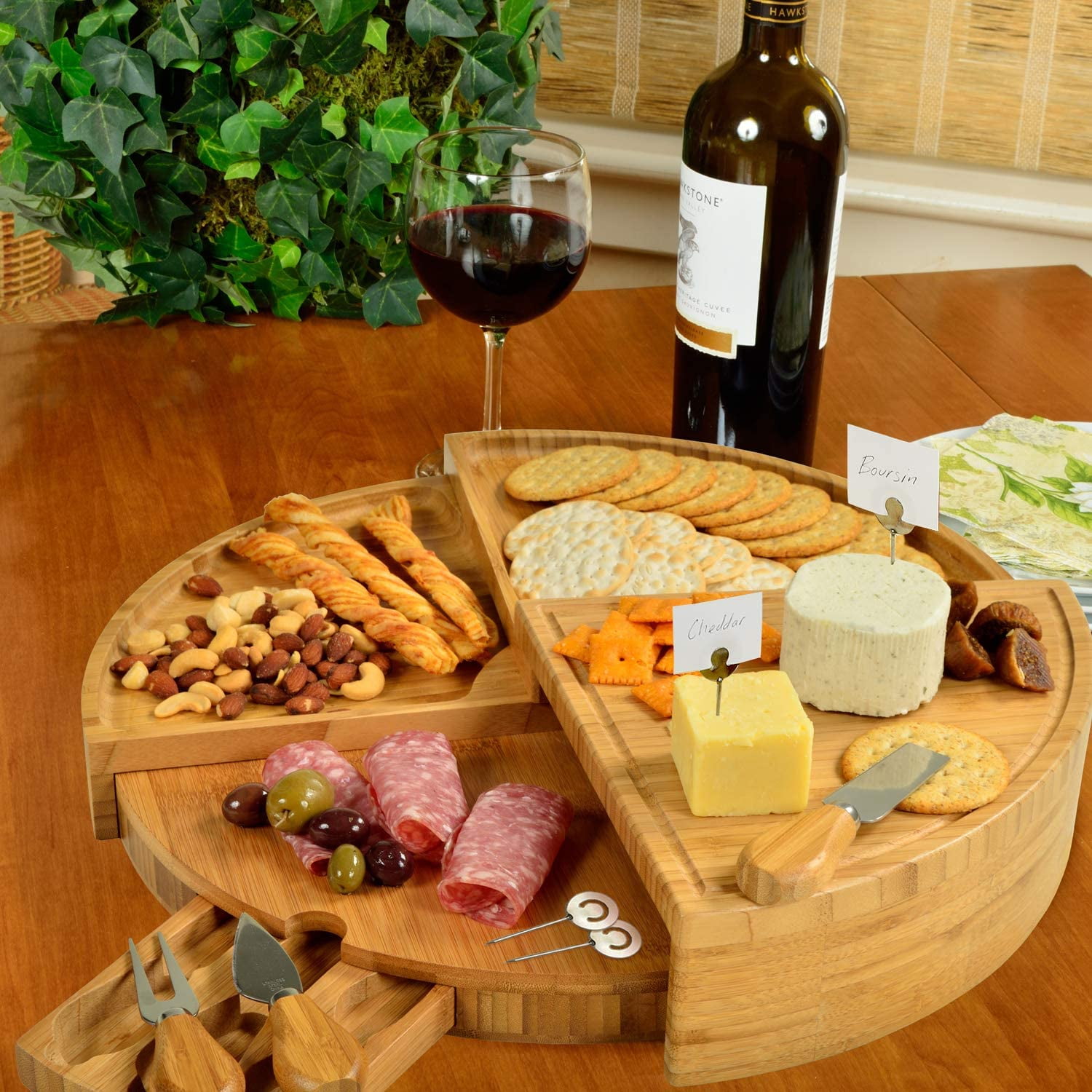 Custom Bamboo Cheese Board with Sunflower Design - easel included