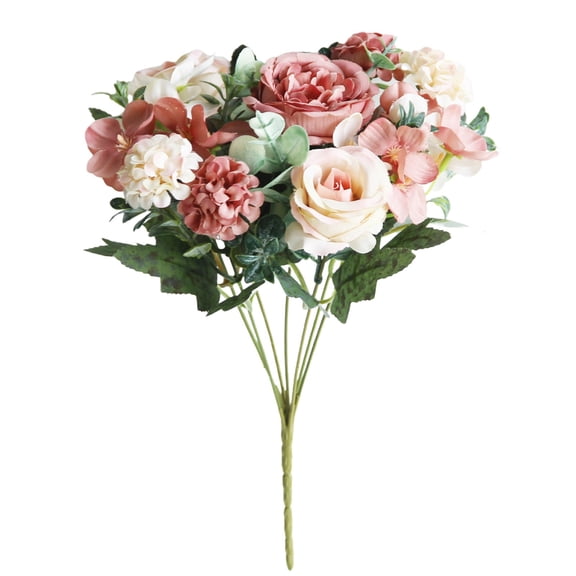1Pc Blush Pink Artificial Flower Bouquet, 11.8" Silk Peony Rose Hydrangea Combo Bundle, Faux Floral Arrangement Centerpiece for Wedding Table Decor