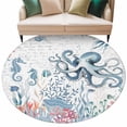 thumbnail image 2 of Octopus Coastal 6ft Round Rugs, Beach Nautical Ocean Coral Seahorse Vintage Washable Non-Slip Area Rugs for Living Room Bedroom Kitchen, Low Pile Dining Room Kicthen Circle Carpet, Indoor Floor Rug, 2 of 9