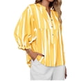 thumbnail image 3 of Wide Striped Sleeve Women Puff Sleeve Loose Blouse V-neck Casual Tops, 3 of 6