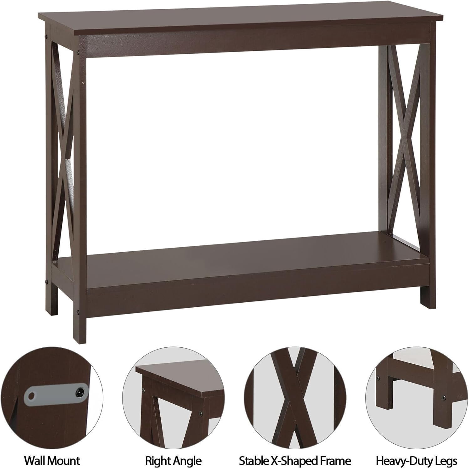 Console Table 2-Tier with Storage Shelf,X-Design Bookshelf Narrow Accent Table for Entryway Hallway Living Room Sofa Side Table,Black