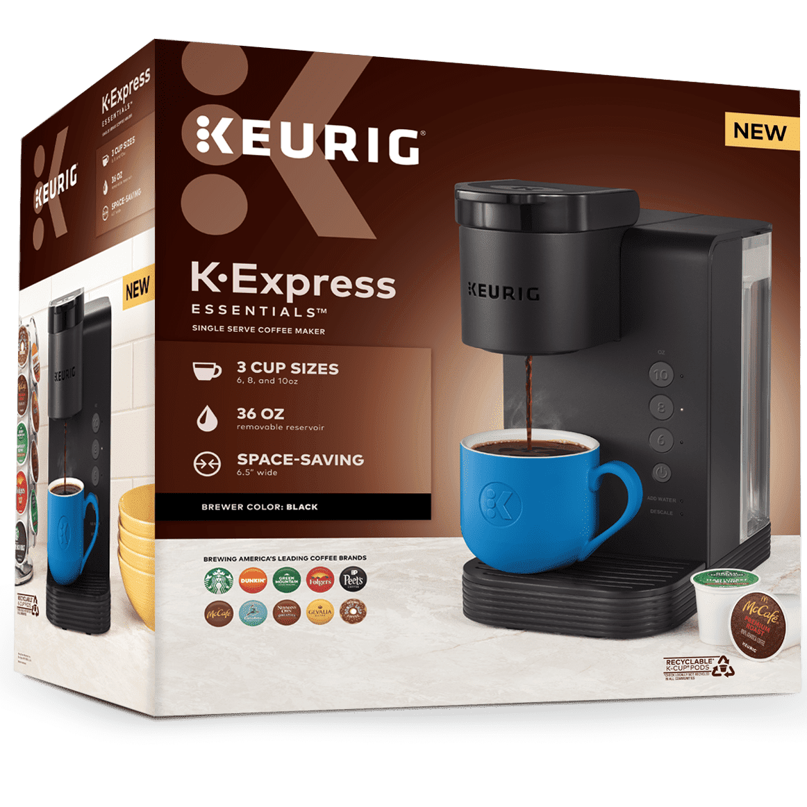 Keurig KExpress Essentials Single Serve KCup Pod Coffee Maker, Black