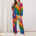 thumbnail image 2 of Wukai Colorful Parrot Jungle Dream A Print Women's Pajama Set,PJ Set,Lounge Sets For Women Soft Long Sleeve Sleepwear Comfort and Style-, 2 of 7
