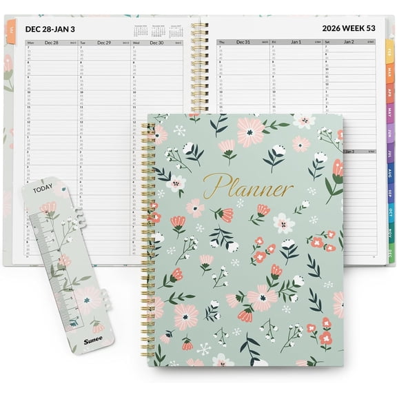 SUNEE 2027 Appointment Book, Quarter-Hourly, Weekly Monthly Planner, 8.5"x11",Green Wildflower