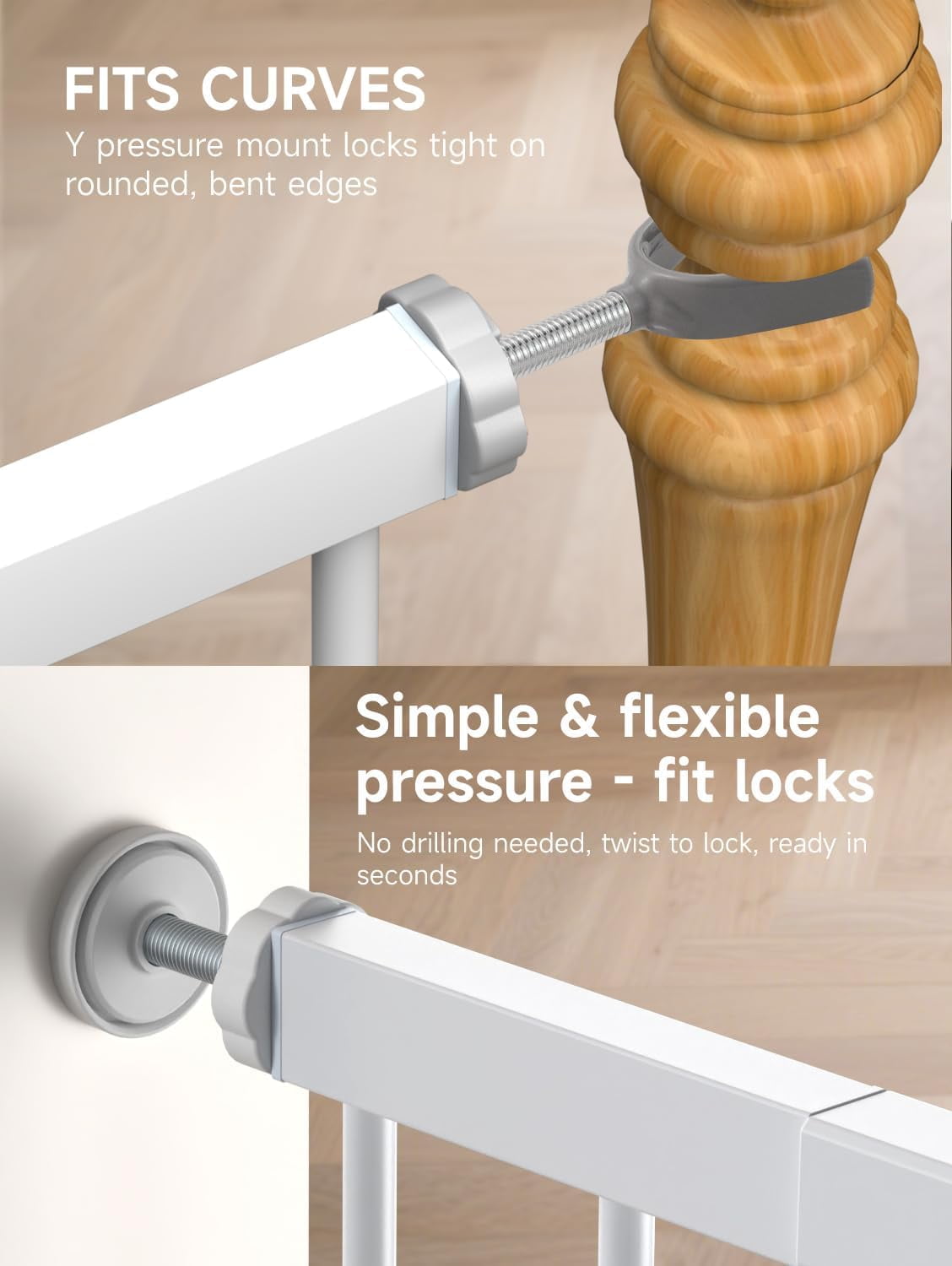 29.5-40.5" Baby Gate for Stairs, Dog Gate for Doorways, Walk Thru Auto Close Metal Baby Safety Gate for The House, Stairs and Doorways, Child Gate Pressure Mounted, Pet Gate for Dog Indoor - White