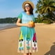 thumbnail image 4 of Fotbe Hello Summer Gnome 1 Vestido Largo de Moda para Mujer, Vestido Tipo Camiseta con Manga Corta y Estilo Casual a Rayas y Bloques de Color, 4 of 6