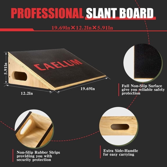 Slant Board for Squats - 25 Degree Incline Training Board with Non-Slip Surface,  Wooden  Board for Calf Stretch, Weightlifting, Fitness, 1000 Lbs Capacity