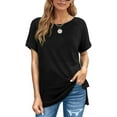 thumbnail image 2 of T-shirts pour Femmes à Manches Courtes, Col Ras du Cou, T-Shirts Unis Basiques, 2 of 5