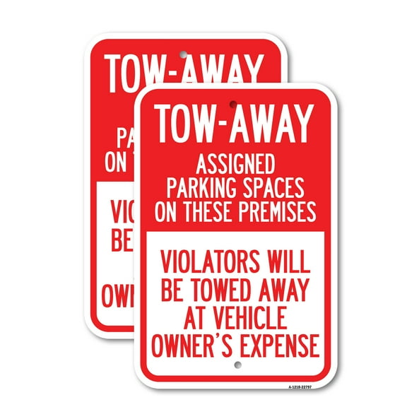(2 Pack) Tow Zone Assigned Parking Spaces on These Premises, Violators Will Be Towed Away at Vehicle Owner's Expense | 18" X 24" Heavy-Gauge Aluminum Sign | Rust Free Aluminum, Weather