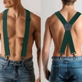 thumbnail image 3 of KAMBERFT Dark Green Heavy Duty X-Back Suspenders for Men, 1.4 inch Wide Adjustable Elastic Straps, 3 of 5