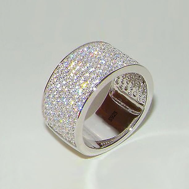 Anillo clásico de plata de ley 925 para hombre, anillos de circonita completa ostentosa ancha, agresivos, promesa de amor, regalos del día de san valentín, joyería