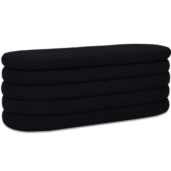 Pemberly Row 49" Upholstered Oval Storage Bench Ebony Black Boucle