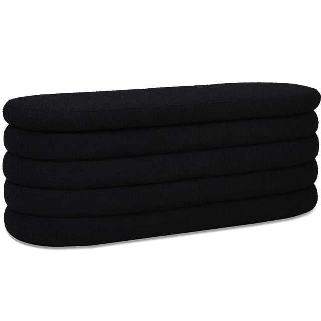 Fuji Banc de Rangement Ovale Rembourré 49 Pouces Bouclé Noir Ébène