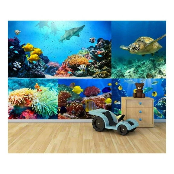 wall26 - Peel and Stick wallpapaer - Under The Ocean/deep sea Aquarium Collage | Removable Large Wall Mural Creative Wall Decal 66x96