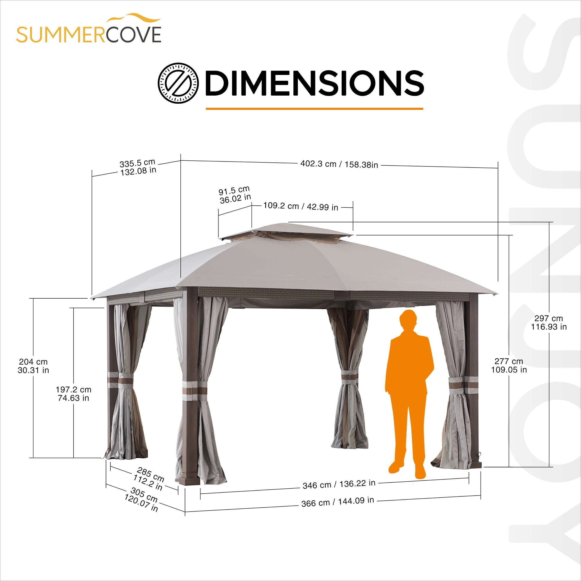 SummerCove Fiona 11 ft. x 13 ft. 2-tier Gazebo with Light Gray Canopy