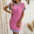 thumbnail image 4 of Women Dresses under $10! Cagogo Women鈥榮 Casual Summer Color Block Fashion Crewneck Short Sleeve Ribbed Tshirts Dress with Chest Pockets, 4 of 8